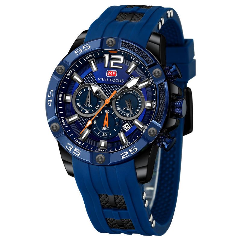 Mini Focus Mf0349g Moda Tres Diales Multifunción Pantalla Luminosa Reloj De Cuarzo Para Hombre