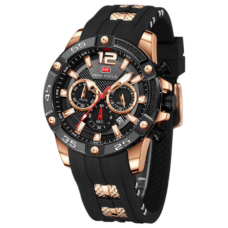 Mini Focus Mf0349g Moda Tres Diales Multifunción Pantalla Luminosa Reloj De Cuarzo Para Hombre