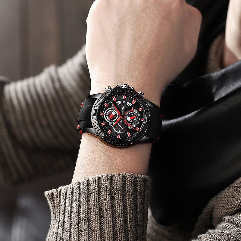 Mini Focus Reloj De Moda Para Hombre Cronógrafo Luminoso Pantalla De Fecha Reloj De Cuarzo Resistente Al Agua