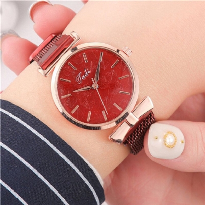 Moda Casual Elegante Diseño Mujer Relojes Aleación Malla Banda Dial Estuche De Pulsera Reloj De Cuarzo