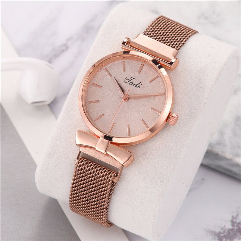 Moda Casual Elegante Diseño Mujer Relojes Aleación Malla Banda Dial Estuche De Pulsera Reloj De Cuarzo