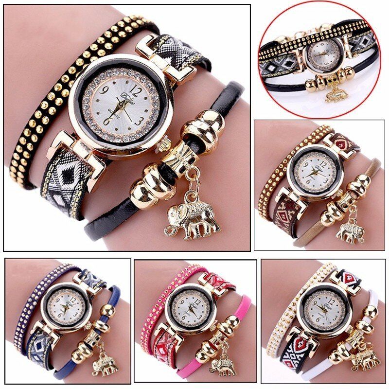 Moda Casual Remache Diamante Elefante Colgante Reloj De Cuarzo Para Mujer