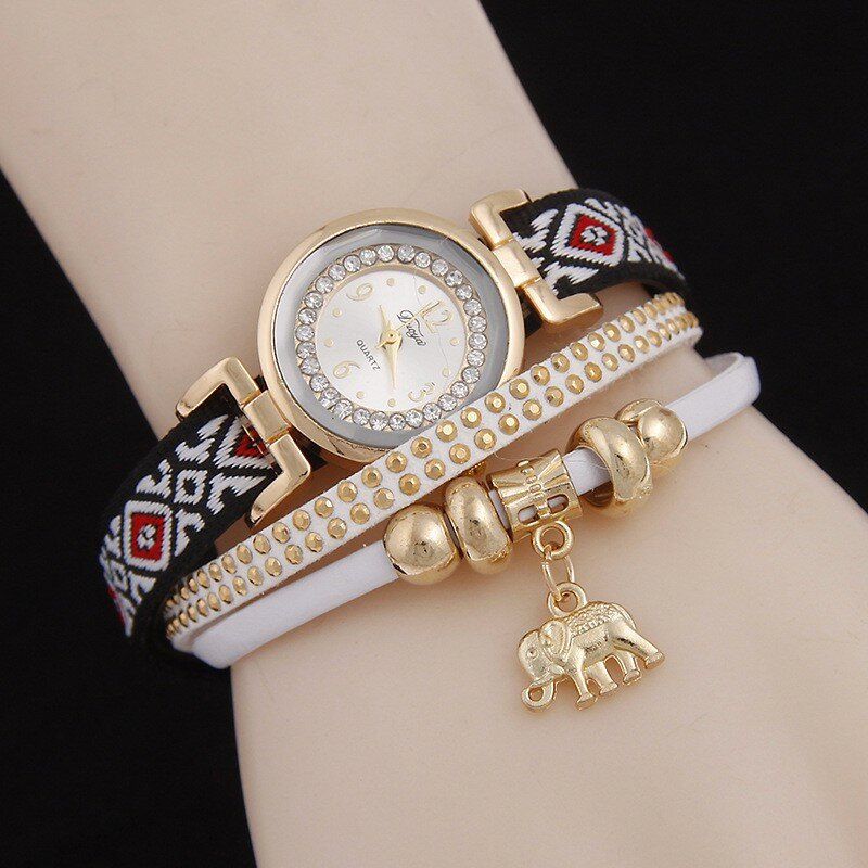 Moda Casual Remache Diamante Elefante Colgante Reloj De Cuarzo Para Mujer