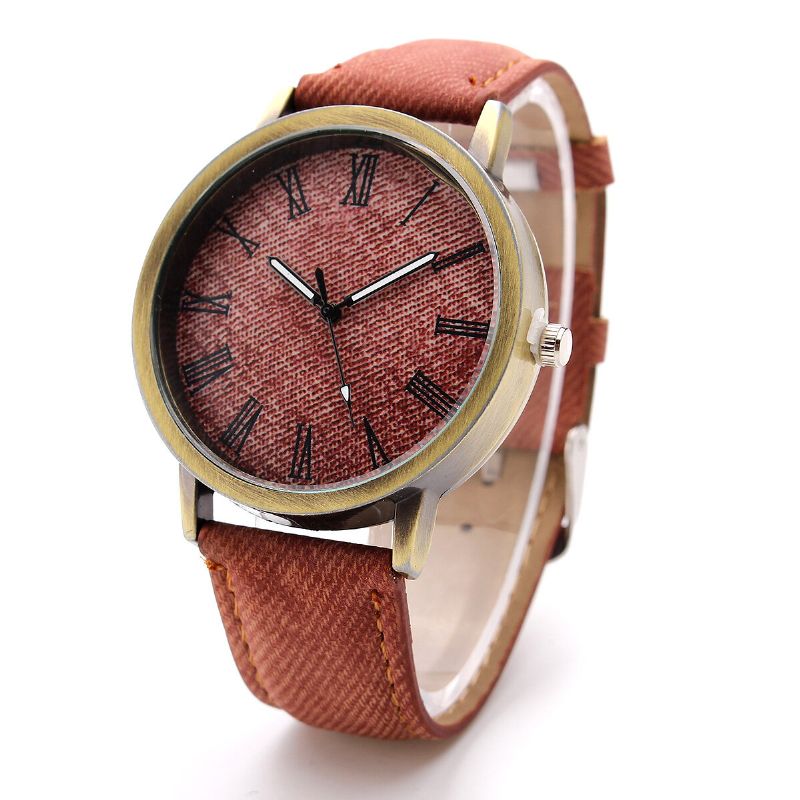 Moda Colorida Correa Denim Pu Correa Casual Dial Hombres Mujeres Reloj Reloj De Cuarzo