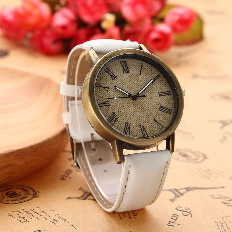 Moda Colorida Correa Denim Pu Correa Casual Dial Hombres Mujeres Reloj Reloj De Cuarzo