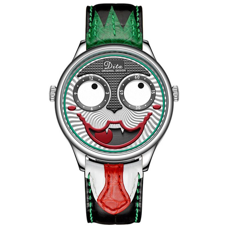 Moda Creative Joker Dial Cuero Correa De Acero Inoxidable Personalidad Aleación Hombres Reloj De Cuarzo