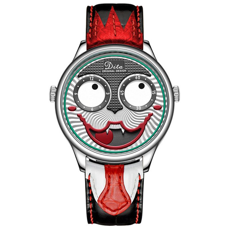 Moda Creative Joker Dial Cuero Correa De Acero Inoxidable Personalidad Aleación Hombres Reloj De Cuarzo