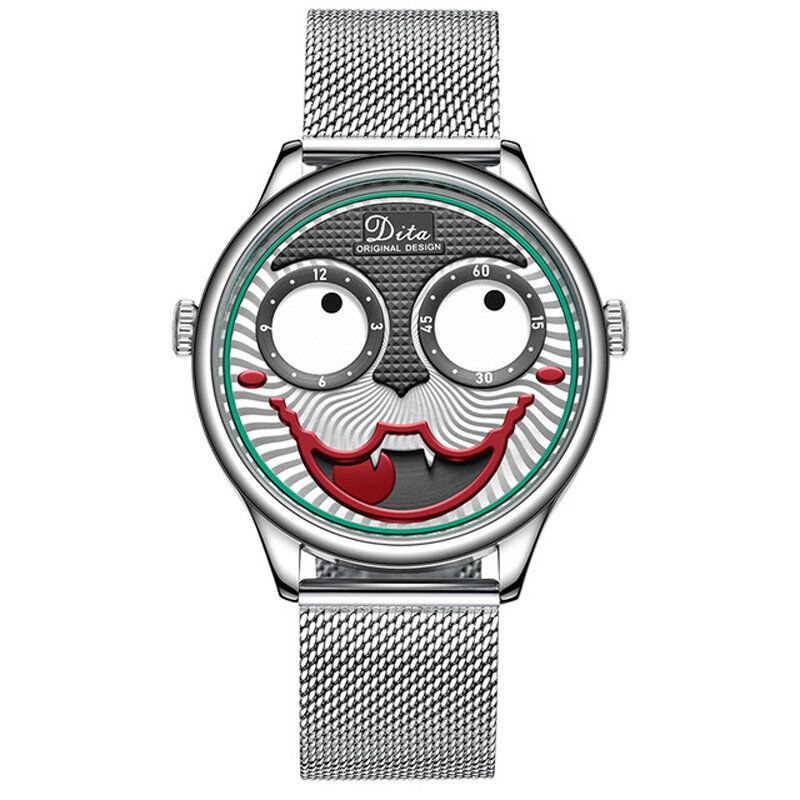 Moda Creative Joker Dial Cuero Correa De Acero Inoxidable Personalidad Aleación Hombres Reloj De Cuarzo