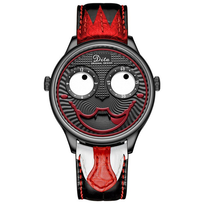 Moda Creative Joker Dial Cuero Correa De Acero Inoxidable Personalidad Aleación Hombres Reloj De Cuarzo