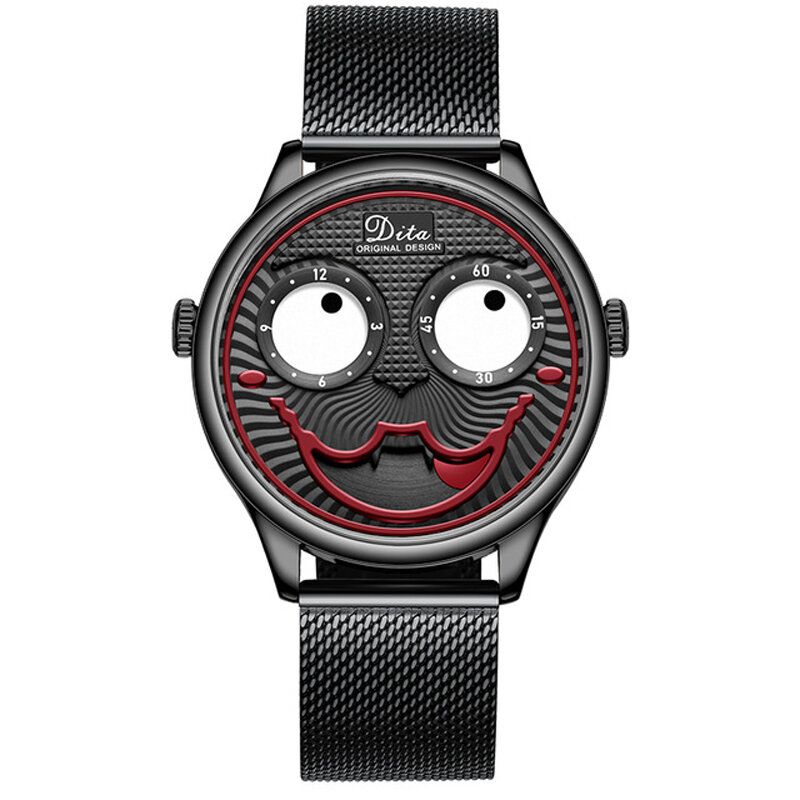 Moda Creative Joker Dial Cuero Correa De Acero Inoxidable Personalidad Aleación Hombres Reloj De Cuarzo