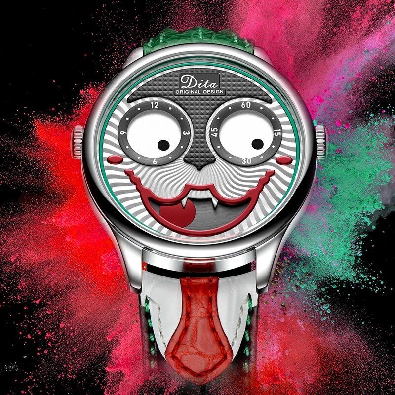 Moda Creative Joker Dial Cuero Correa De Acero Inoxidable Personalidad Aleación Hombres Reloj De Cuarzo