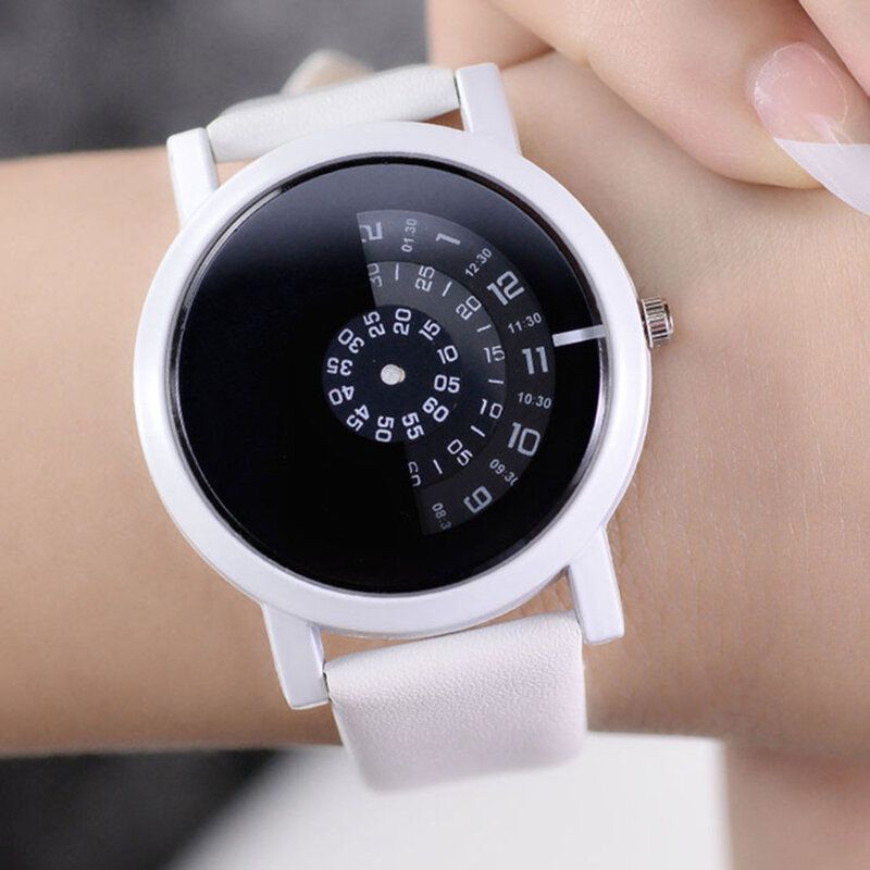 Moda Deporte Casual Elegante Mujer Relojes Girar Indicador Diseño Banda De Cuero Reloj De Cuarzo