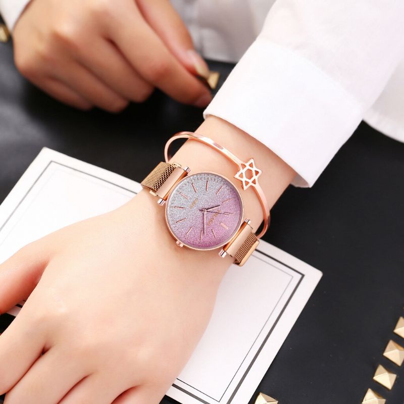 Moda Elegante Color Degradado Número Romano Dial Hebilla Magnética Relojes De Pulsera Para Mujer Reloj De Cuarzo