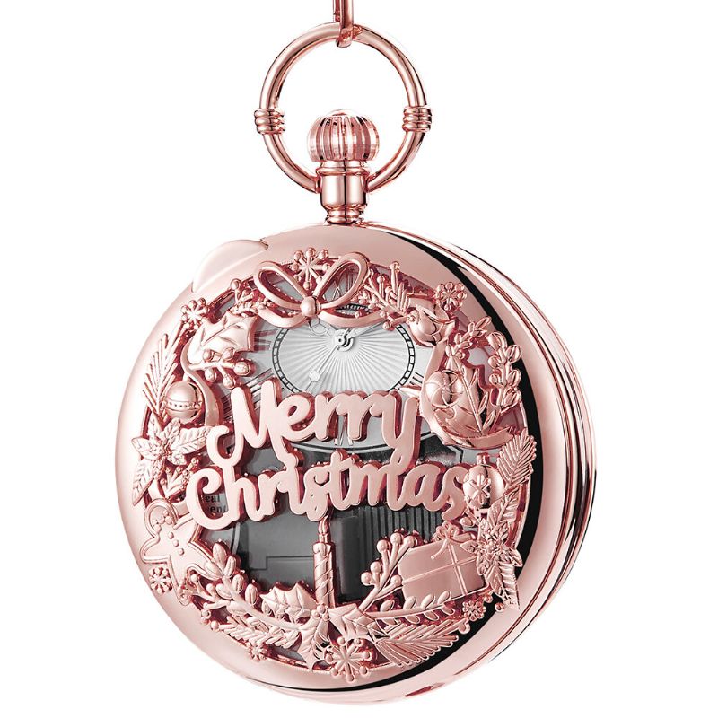 Moda Feliz Navidad Palabra Caja De Música Reproductor De Música Reloj De Bolsillo Reloj De Cuarzo Vintage De Metal