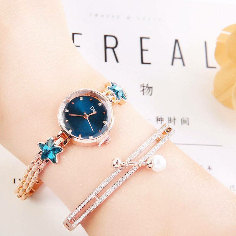 Moda Lujo Elegante Cristal Lucky Star Patrón Damas Pulsera Relojes De Pulsera Reloj De Cuarzo