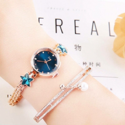 Moda Lujo Elegante Cristal Lucky Star Patrón Damas Pulsera Relojes De Pulsera Reloj De Cuarzo