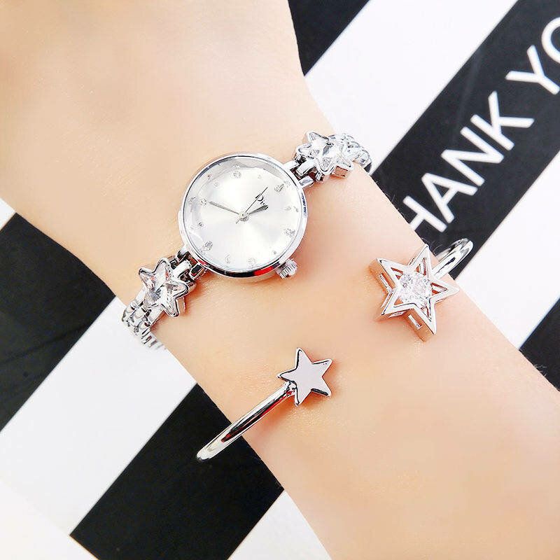 Moda Lujo Elegante Cristal Lucky Star Patrón Damas Pulsera Relojes De Pulsera Reloj De Cuarzo