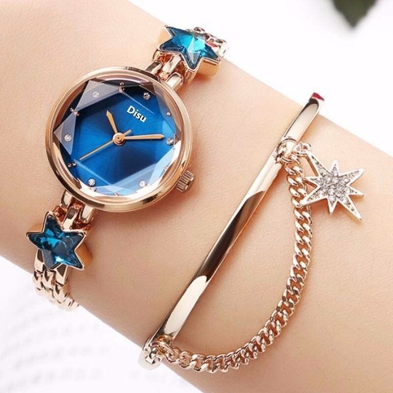 Moda Lujo Elegante Cristal Lucky Star Patrón Damas Pulsera Relojes De Pulsera Reloj De Cuarzo