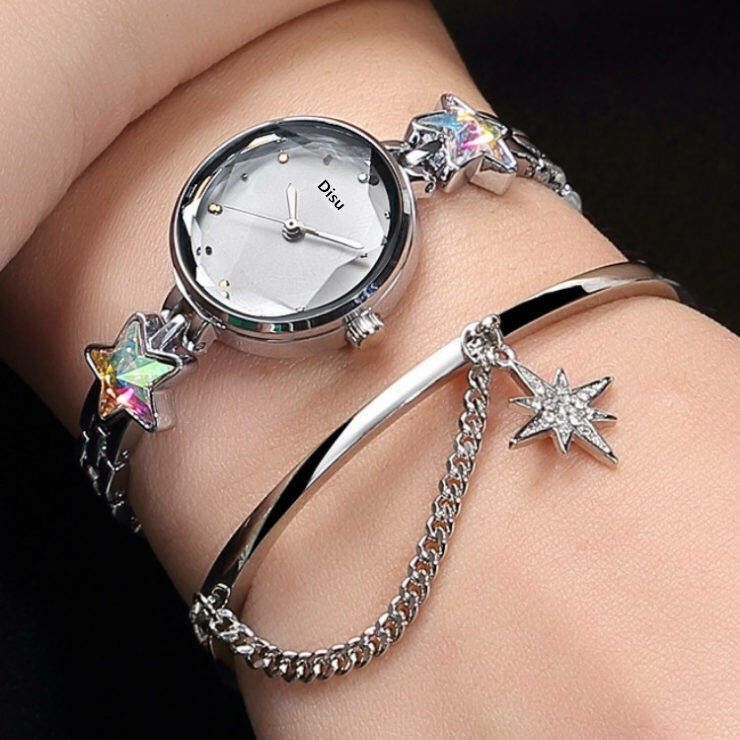 Moda Lujo Elegante Cristal Lucky Star Patrón Damas Pulsera Relojes De Pulsera Reloj De Cuarzo