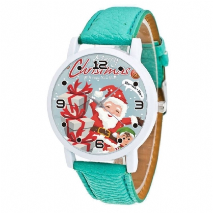 Moda Navidad Papá Noel Con Patrón De Regalo Reloj Lindo Correa De Cuero Hombres Mujeres Reloj De Cuarzo