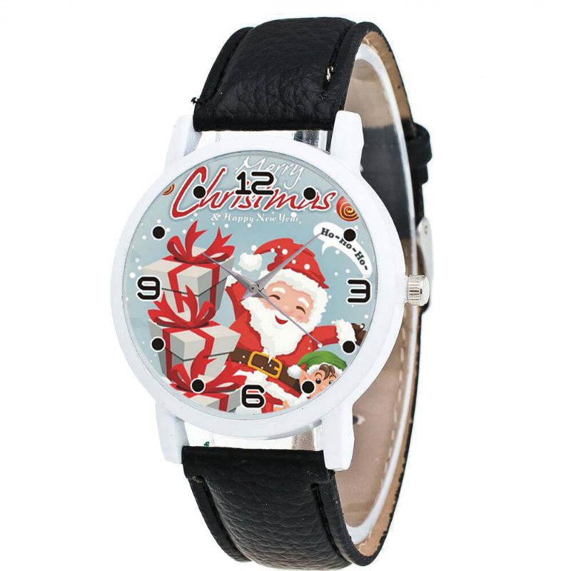 Moda Navidad Papá Noel Con Patrón De Regalo Reloj Lindo Correa De Cuero Hombres Mujeres Reloj De Cuarzo