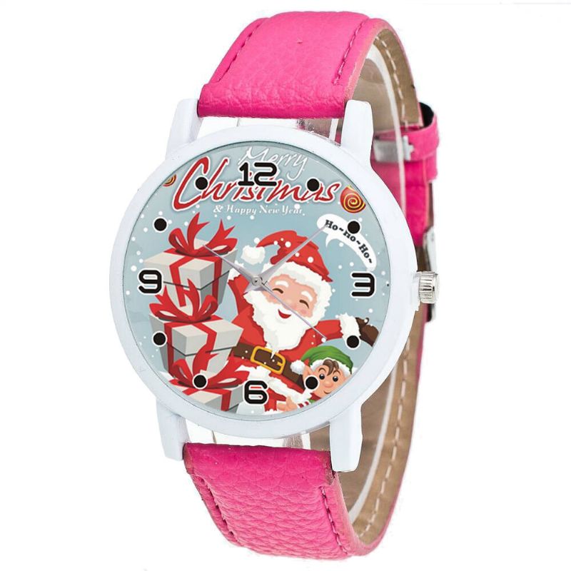 Moda Navidad Papá Noel Con Patrón De Regalo Reloj Lindo Correa De Cuero Hombres Mujeres Reloj De Cuarzo