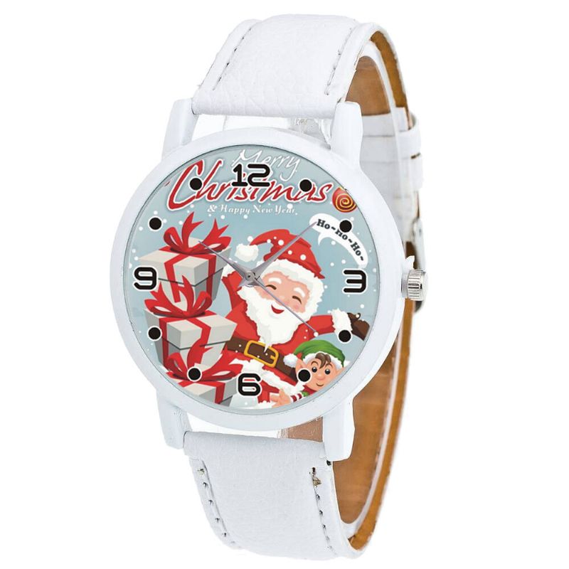 Moda Navidad Papá Noel Con Patrón De Regalo Reloj Lindo Correa De Cuero Hombres Mujeres Reloj De Cuarzo