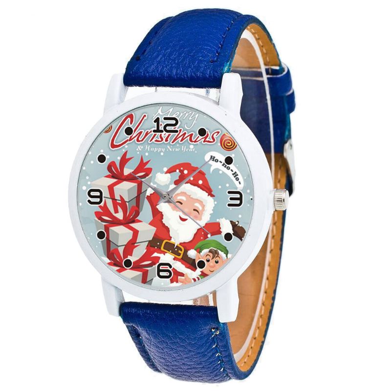 Moda Navidad Papá Noel Con Patrón De Regalo Reloj Lindo Correa De Cuero Hombres Mujeres Reloj De Cuarzo