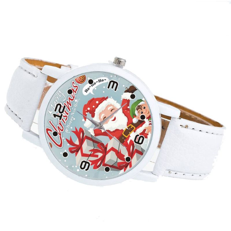 Moda Navidad Papá Noel Con Patrón De Regalo Reloj Lindo Correa De Cuero Hombres Mujeres Reloj De Cuarzo