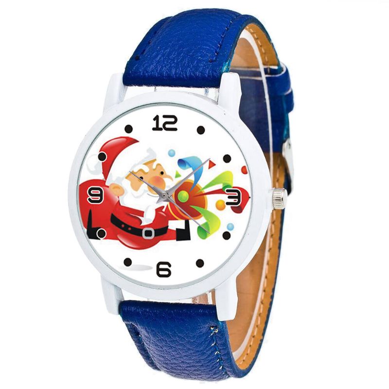 Moda Navidad Papá Noel Soplando Suona Patrón Reloj Lindo Correa De Cuero Hombres Mujeres Reloj De Cuarzo