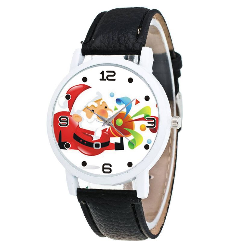 Moda Navidad Papá Noel Soplando Suona Patrón Reloj Lindo Correa De Cuero Hombres Mujeres Reloj De Cuarzo