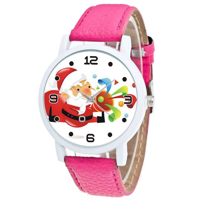 Moda Navidad Papá Noel Soplando Suona Patrón Reloj Lindo Correa De Cuero Hombres Mujeres Reloj De Cuarzo