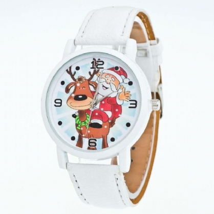 Moda Navidad Patrón De Papá Noel Reloj Lindo Correa De Cuero Hombres Mujeres Reloj De Cuarzo