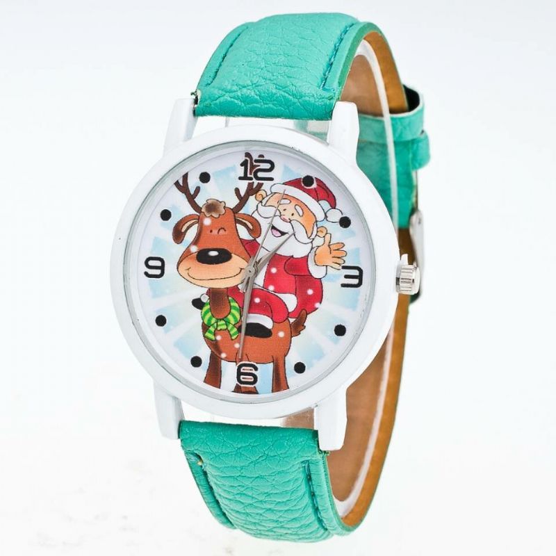 Moda Navidad Patrón De Papá Noel Reloj Lindo Correa De Cuero Hombres Mujeres Reloj De Cuarzo