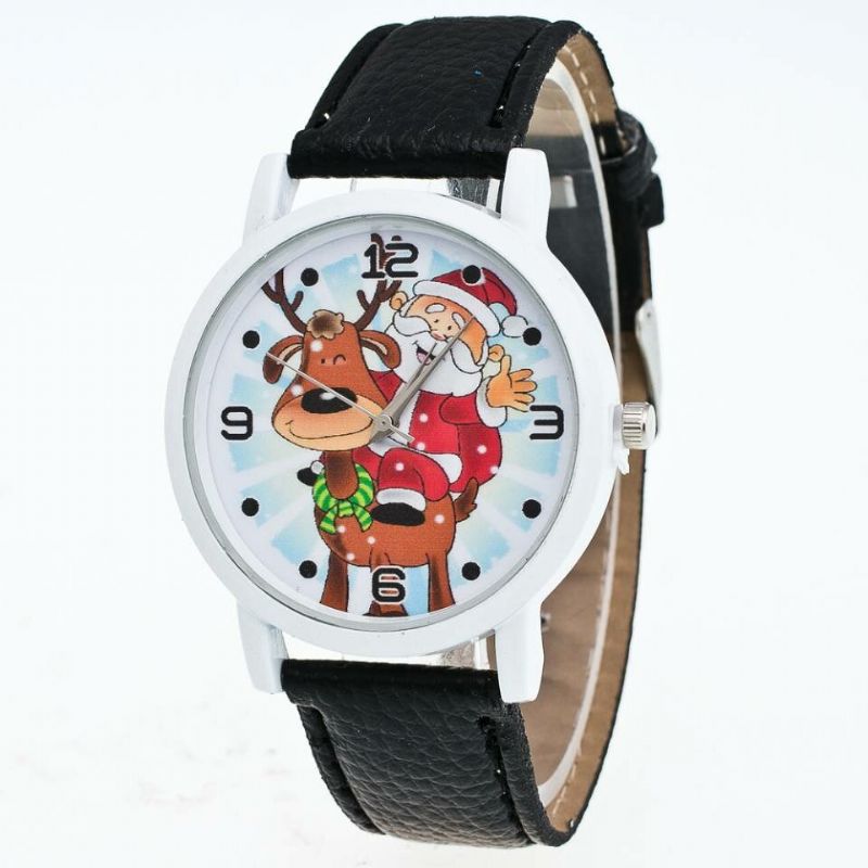 Moda Navidad Patrón De Papá Noel Reloj Lindo Correa De Cuero Hombres Mujeres Reloj De Cuarzo