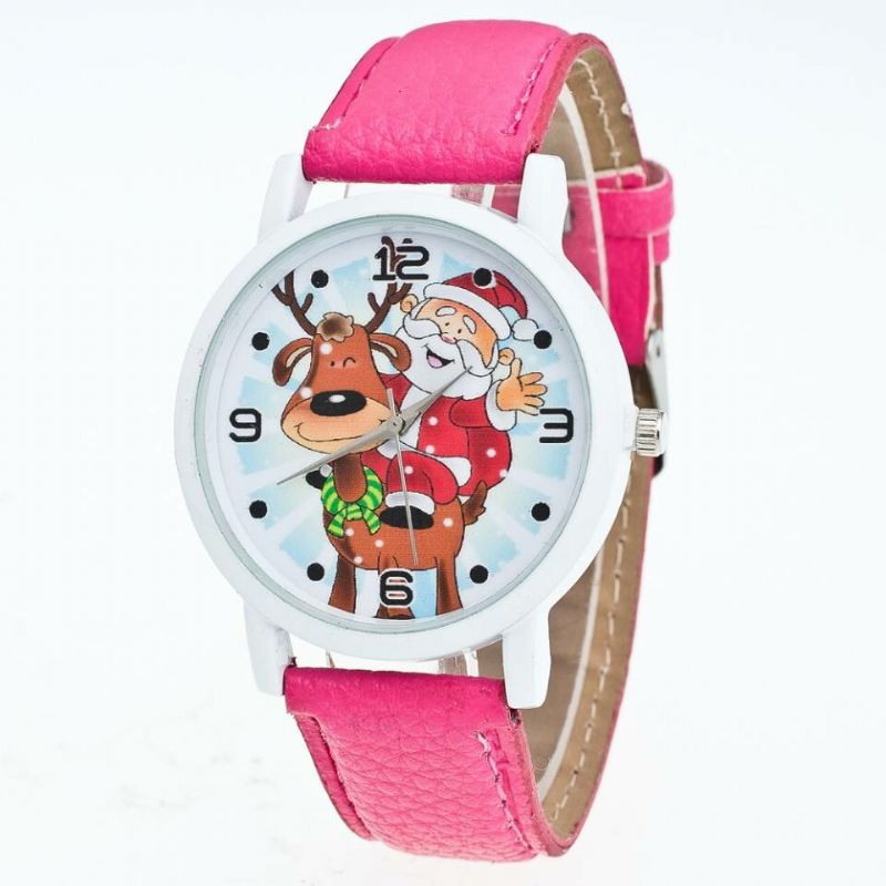 Moda Navidad Patrón De Papá Noel Reloj Lindo Correa De Cuero Hombres Mujeres Reloj De Cuarzo