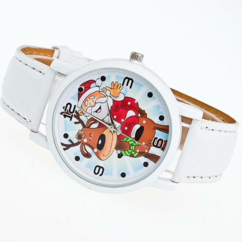 Moda Navidad Patrón De Papá Noel Reloj Lindo Correa De Cuero Hombres Mujeres Reloj De Cuarzo