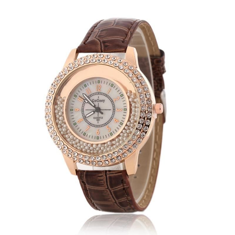 Moda Para Mujer Vestido De Cuero Colorido Banda De Cristal Reloj De Cuarzo Para Mujer