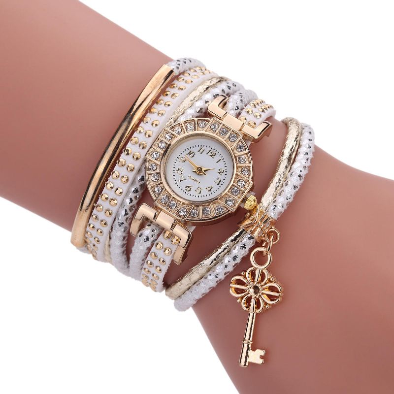 Moda Para Mujer Vestido De Lujo Pulsera Clave Reloj De Cuarzo Vintage Para Mujer