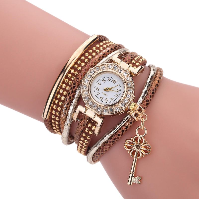 Moda Para Mujer Vestido De Lujo Pulsera Clave Reloj De Cuarzo Vintage Para Mujer