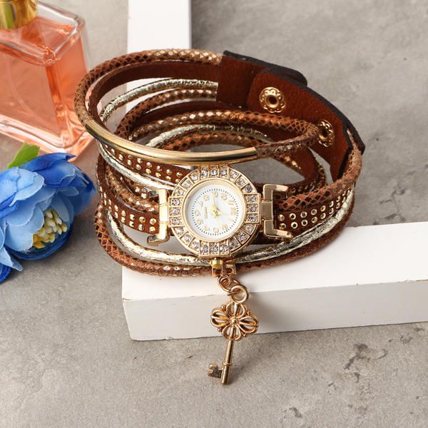 Moda Para Mujer Vestido De Lujo Pulsera Clave Reloj De Cuarzo Vintage Para Mujer