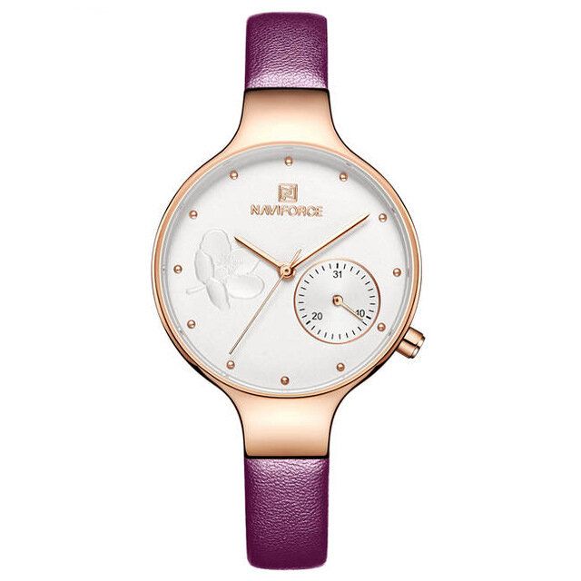 Nf5001 Reloj De Pulsera De Mujer Elegante A Prueba De Agua Reloj De Cuarzo Con Correa De Cuero Genuino