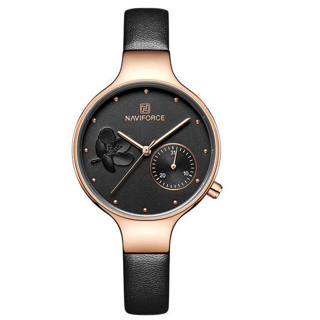 Nf5001 Reloj De Pulsera De Mujer Elegante A Prueba De Agua Reloj De Cuarzo Con Correa De Cuero Genuino