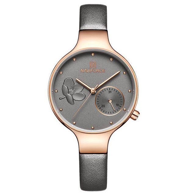 Nf5001 Reloj De Pulsera De Mujer Elegante A Prueba De Agua Reloj De Cuarzo Con Correa De Cuero Genuino