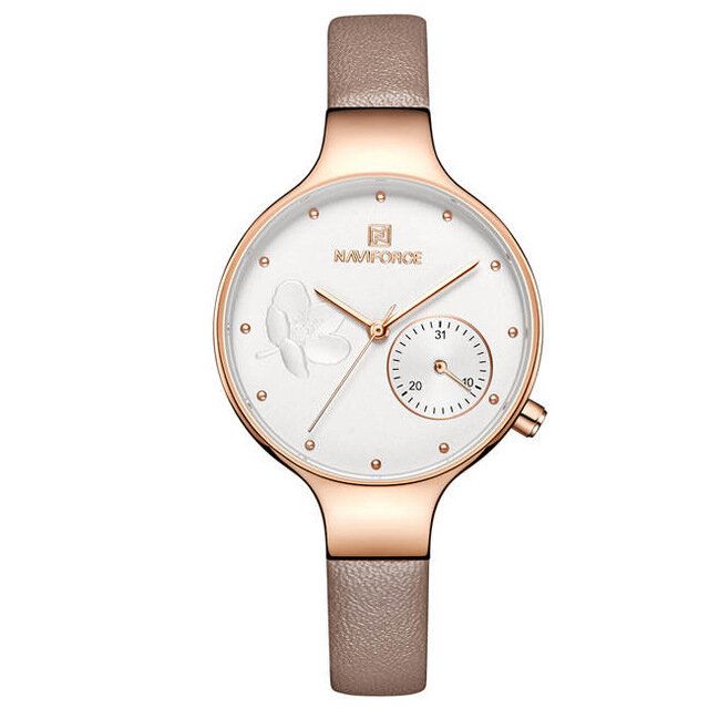 Nf5001 Reloj De Pulsera De Mujer Elegante A Prueba De Agua Reloj De Cuarzo Con Correa De Cuero Genuino