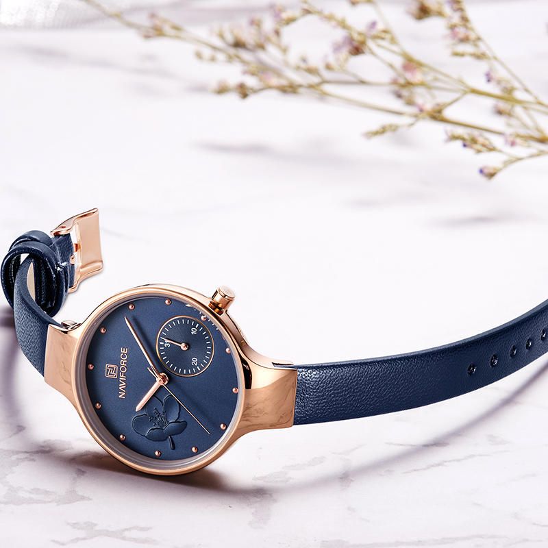 Nf5001 Reloj De Pulsera De Mujer Elegante A Prueba De Agua Reloj De Cuarzo Con Correa De Cuero Genuino