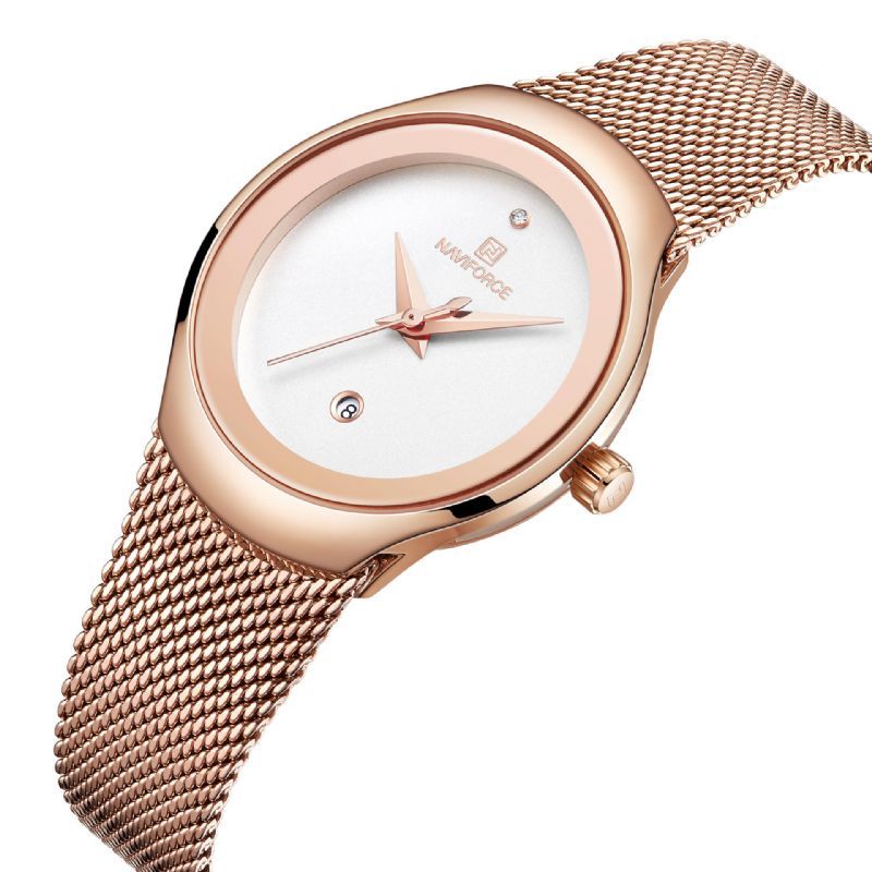 Nf5004 Reloj De Pulsera De Acero De Malla Impermeable Para Mujer Reloj De Cuarzo Con Fecha De Moda