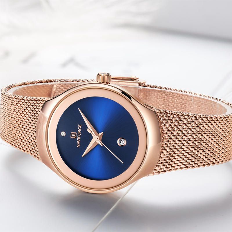 Nf5004 Reloj De Pulsera De Acero De Malla Impermeable Para Mujer Reloj De Cuarzo Con Fecha De Moda