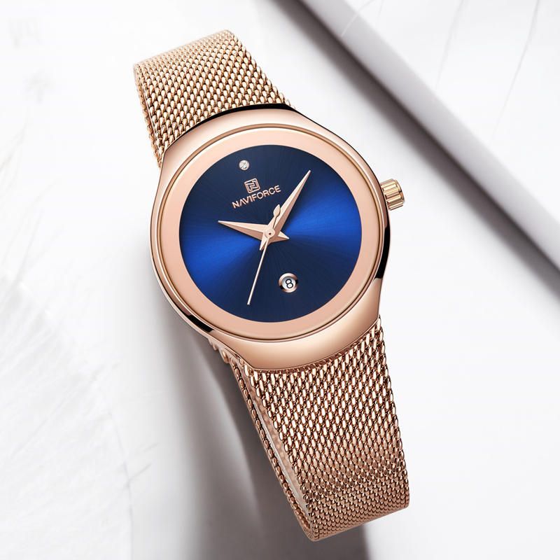 Nf5004 Reloj De Pulsera De Acero De Malla Impermeable Para Mujer Reloj De Cuarzo Con Fecha De Moda