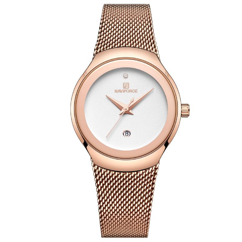 Nf5004 Reloj De Pulsera De Acero De Malla Impermeable Para Mujer Reloj De Cuarzo Con Fecha De Moda